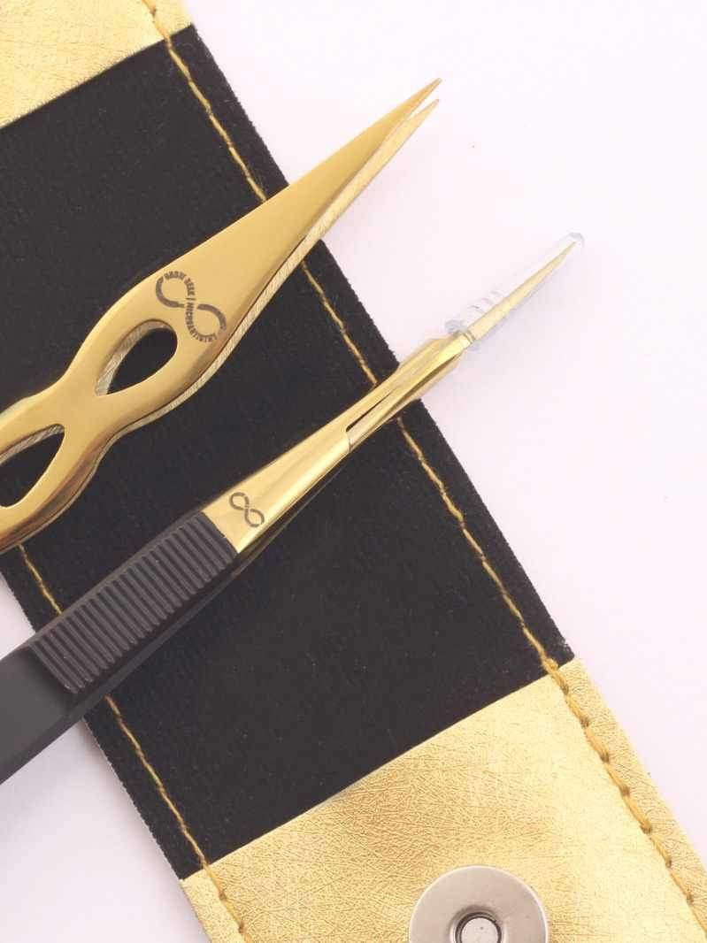 INFINITY PRO GRADE PRECISION POINT TWEEZERS & SPRING LOADED TRIMMING BROW SCISSORS