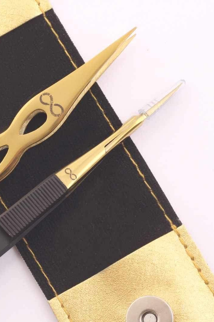 INFINITY PRO GRADE PRECISION POINT TWEEZERS & SPRING LOADED TRIMMING BROW SCISSORS