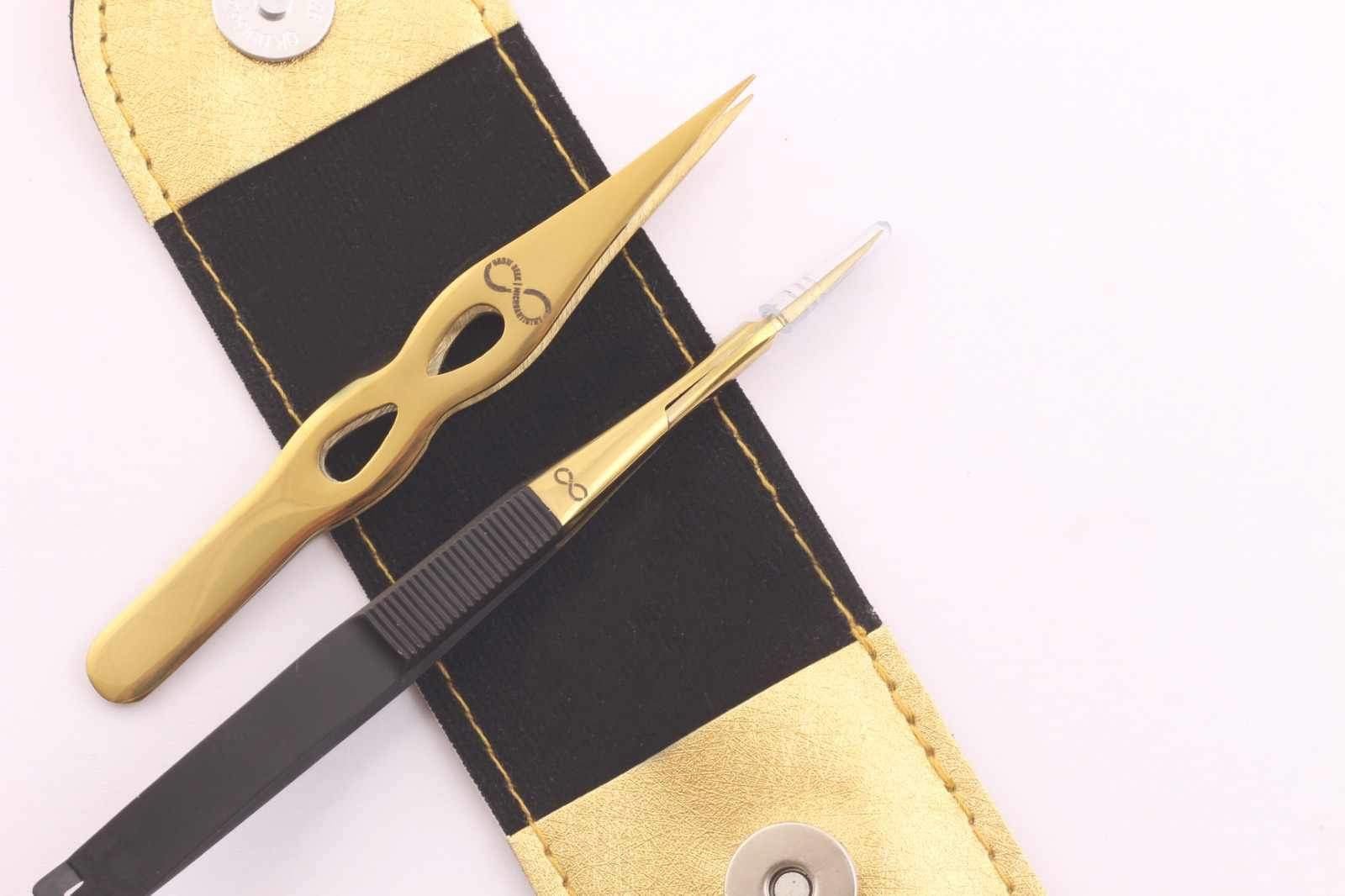 INFINITY PRO GRADE PRECISION POINT TWEEZERS & SPRING LOADED TRIMMING BROW SCISSORS