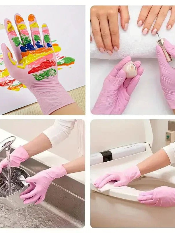 20/50/100PCS Pink Nitrile Gloves Disposable Powder & Latex Free
