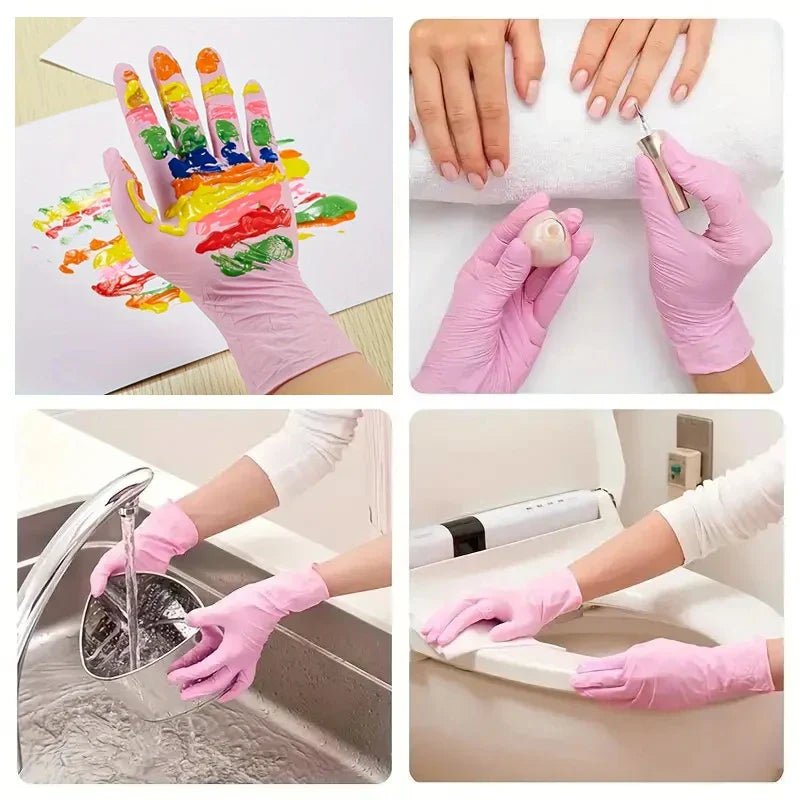 20/50/100PCS Pink Nitrile Gloves Disposable Powder & Latex Free