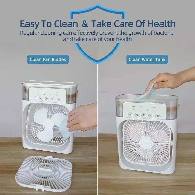 New 3 In 1 Fan AIr Conditioner Household Mini Air Cooler LED Night Light Portable