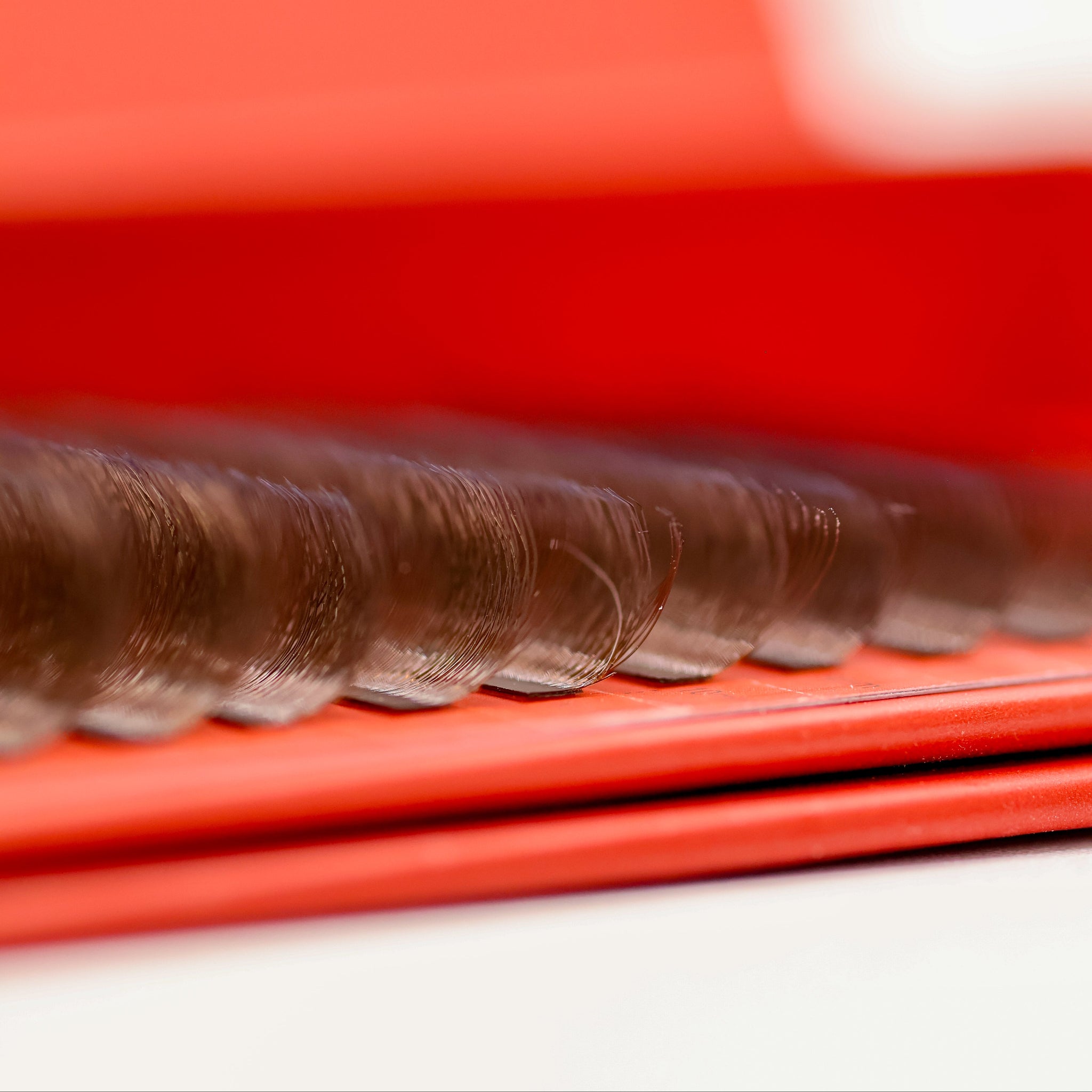Brown 6D Clover lash tray close-up showing soft warm brown pre-made fans with flat elongated bases for secure adhesive bonding