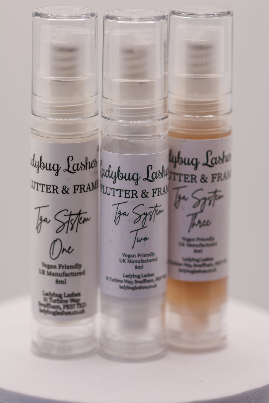 LADYBUGLASHES Flutter & Frame TGA System – 3-step airless pump lash lift and brow lamination kit