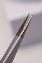 Close-up of LADYBUGLASHES Straight Tip Isolation Tweezers – smooth tip detail