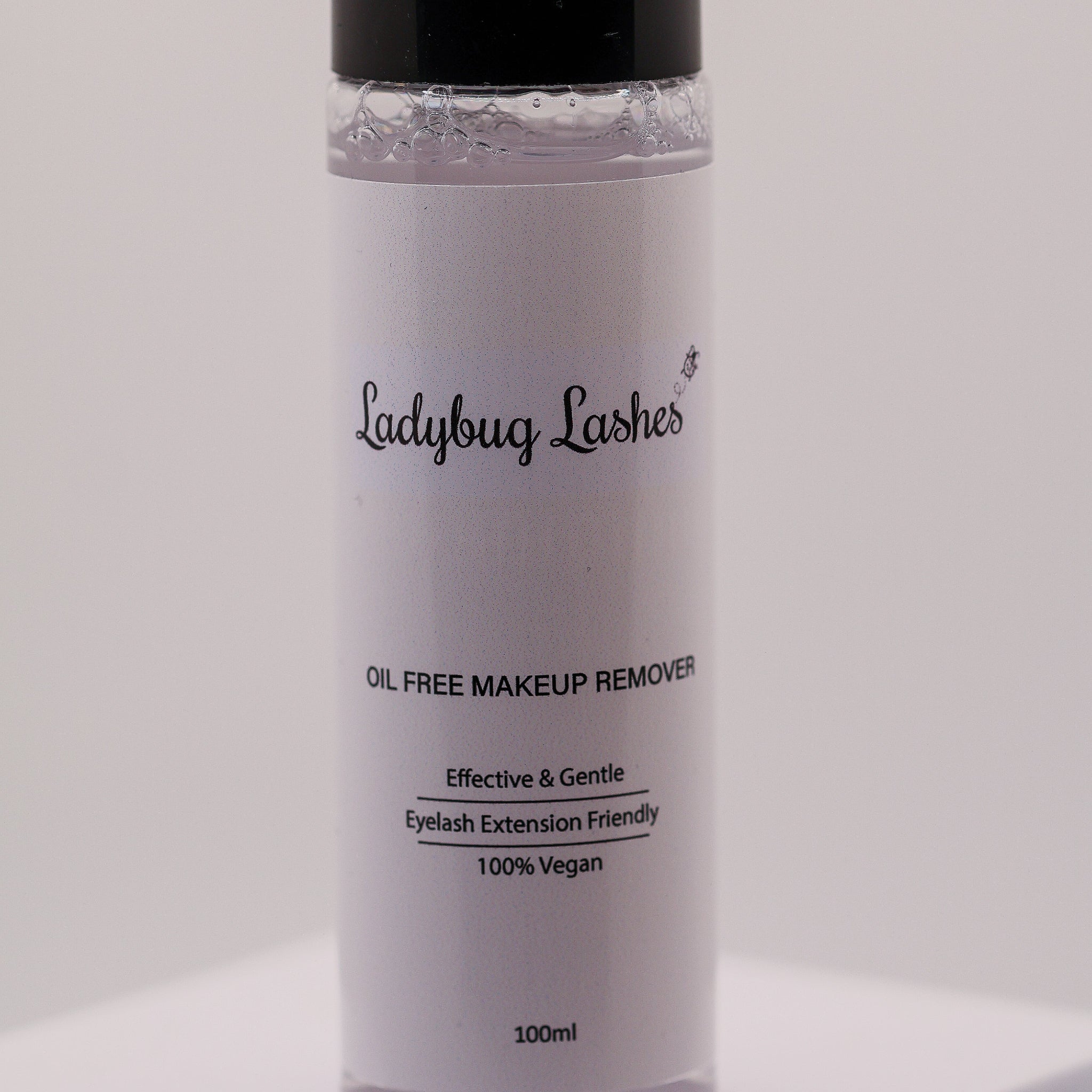 Close-up of LADYBUGLASHES Lash Extension Safe Make-Up Remover – gentle formula safe for lash extensions