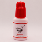Ladybug Lashes Lash Glue Retention Booster 10ml white plastic bottle with red cap showing product label with Ladybug Lashes UK Booster branding and 10ML 0.34 FL oz size detail on a light grey background