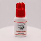 Ladybug Lashes Gentle Gel Lash Remover 10ml white bottle with red ribbed cap showing product label with Ladybug Lashes UK Gel Remover branding and 10ml 0.34 FL OZ size detail, photographed straight-on against a light grey background