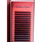 Ladybug Lashes Brown YY Lash 16 Row Tray showing full tray of brown YY lash extensions from front angle