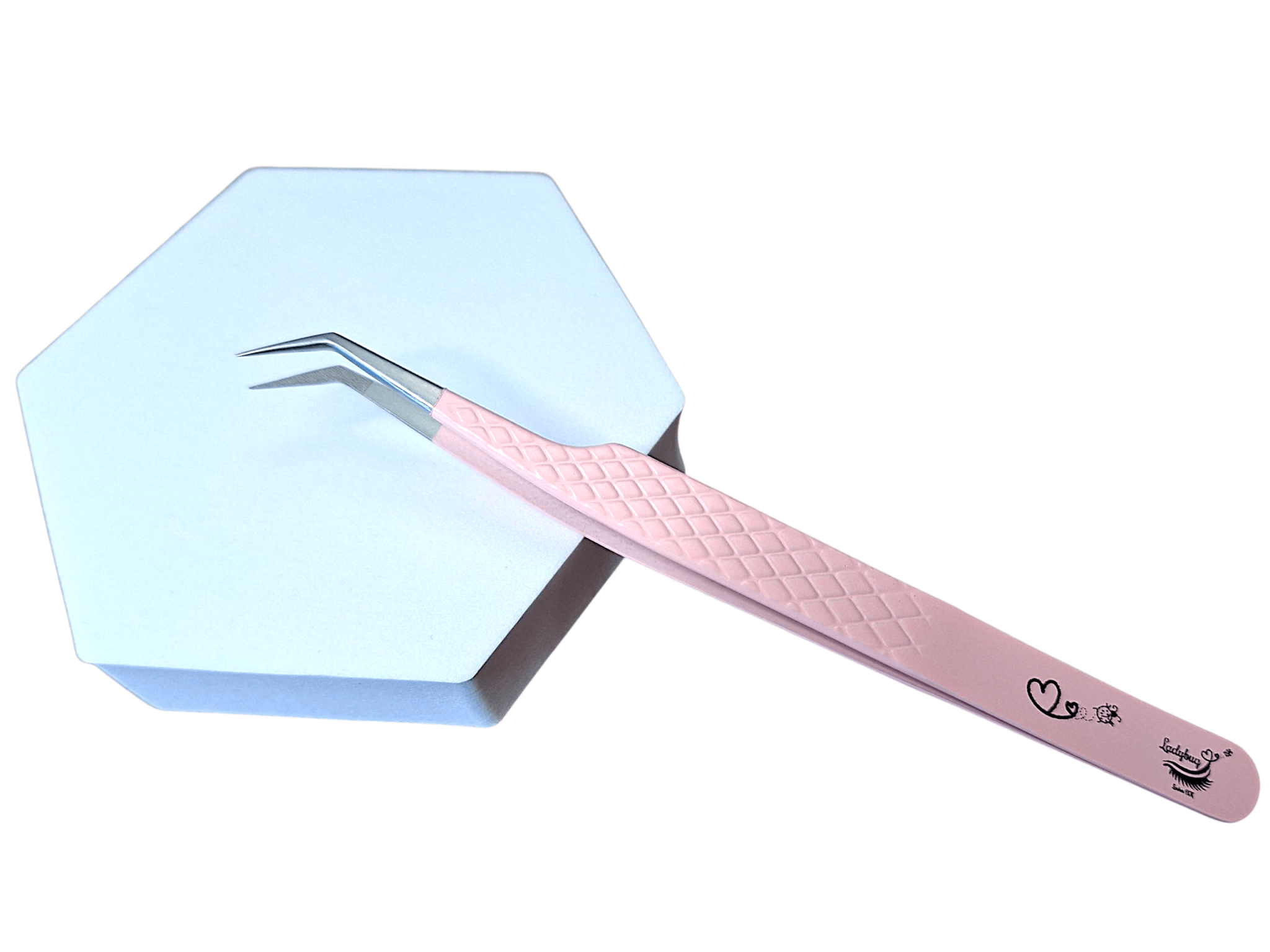 Angled Fibre Grip Volume Tweezers – Ideal for Handmade Fans Silver/Pink