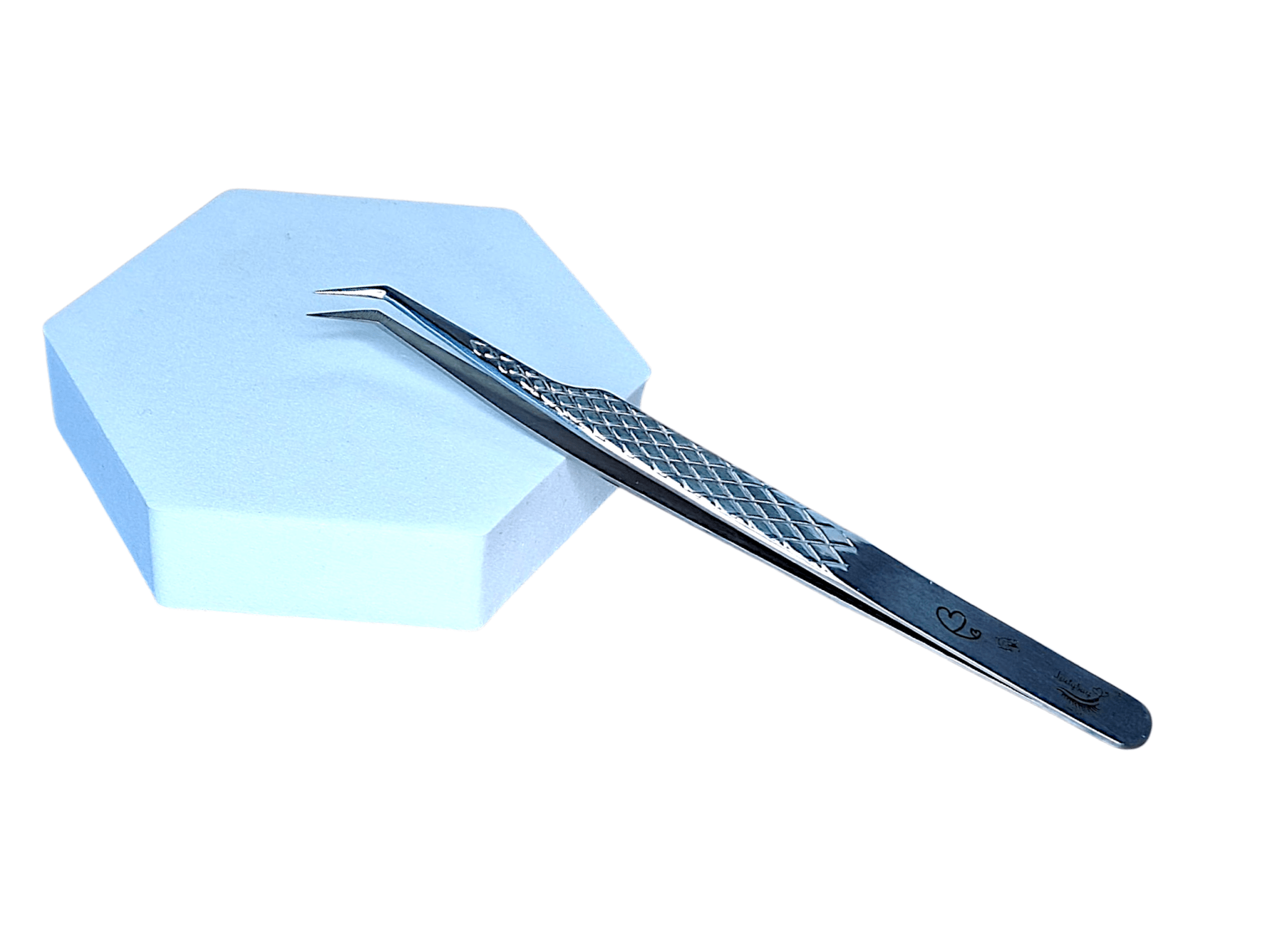 Angled Fibre Grip Volume Tweezers – Ideal for Handmade Fans Silver/Pink