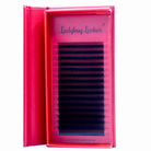Ladybug Lashes U-Lashes Double Classics 2D 3D 4D 5D single length 16 row tray in open branded box showing full strip of U-shaped lash extensions angled side view